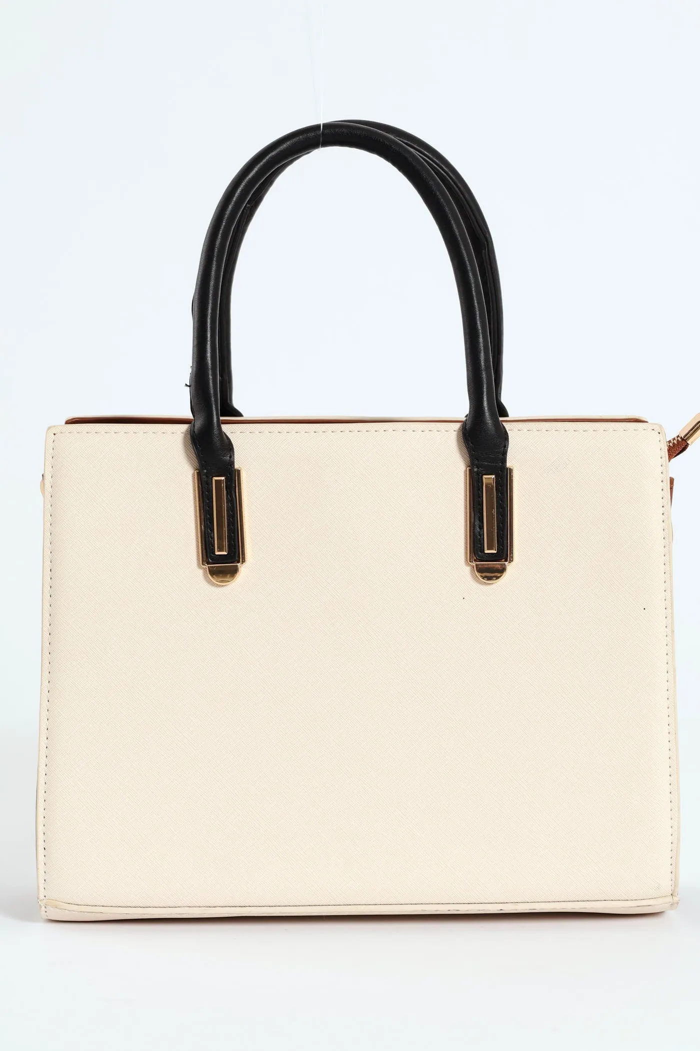 Colour Block Multi Compartment Square Tote Bag - Cream