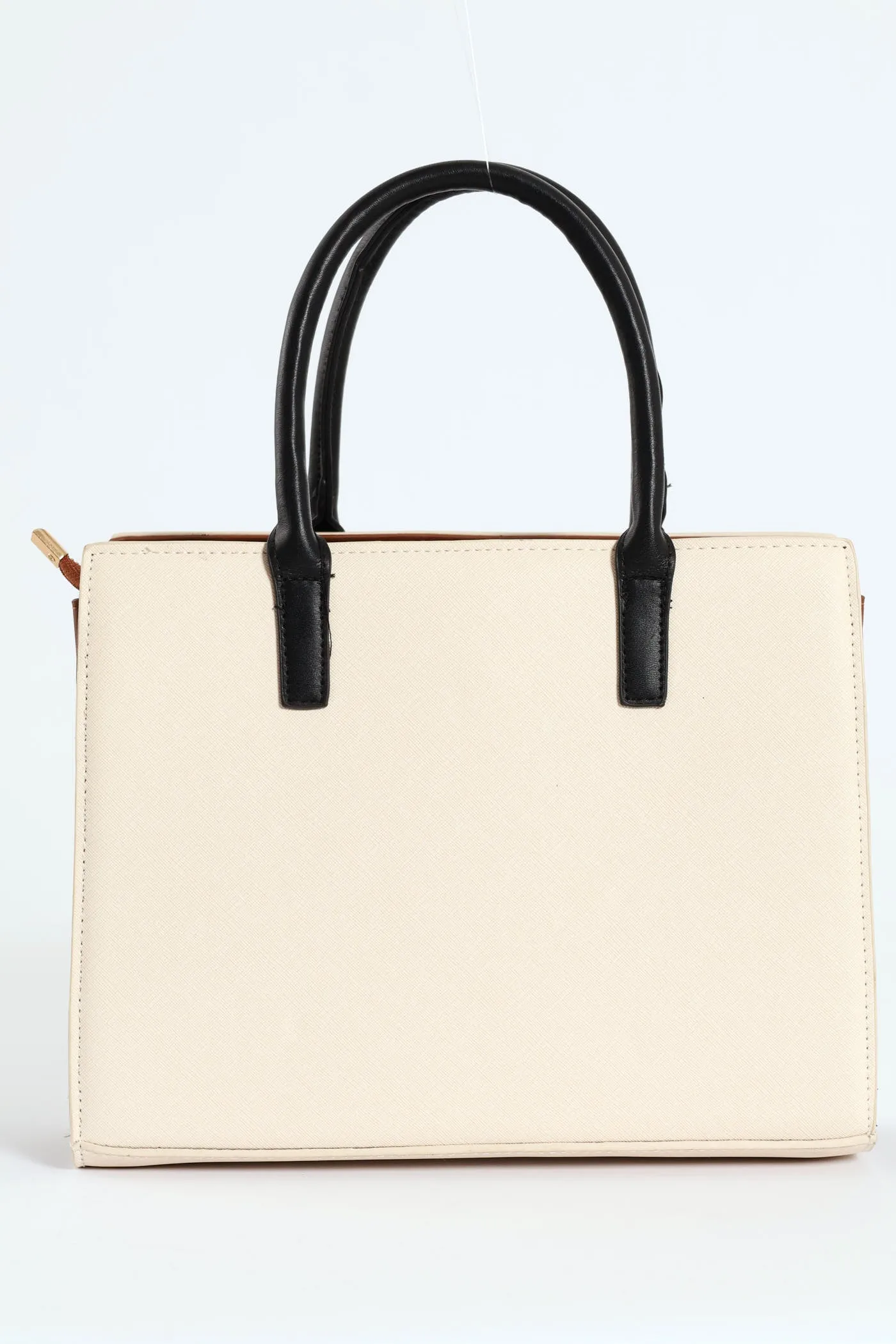Colour Block Multi Compartment Square Tote Bag - Cream