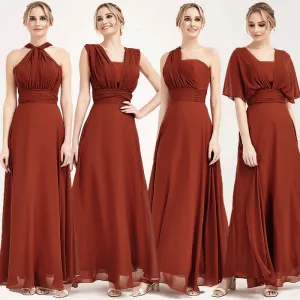 Convertible Chiffon Bridesmaid Dress Wrap Rusty Red Maxi Gown