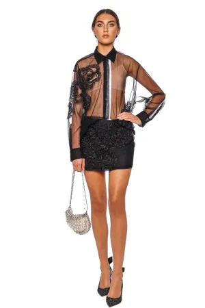 Couture Floral Embroidered Tulle Mini Skirt