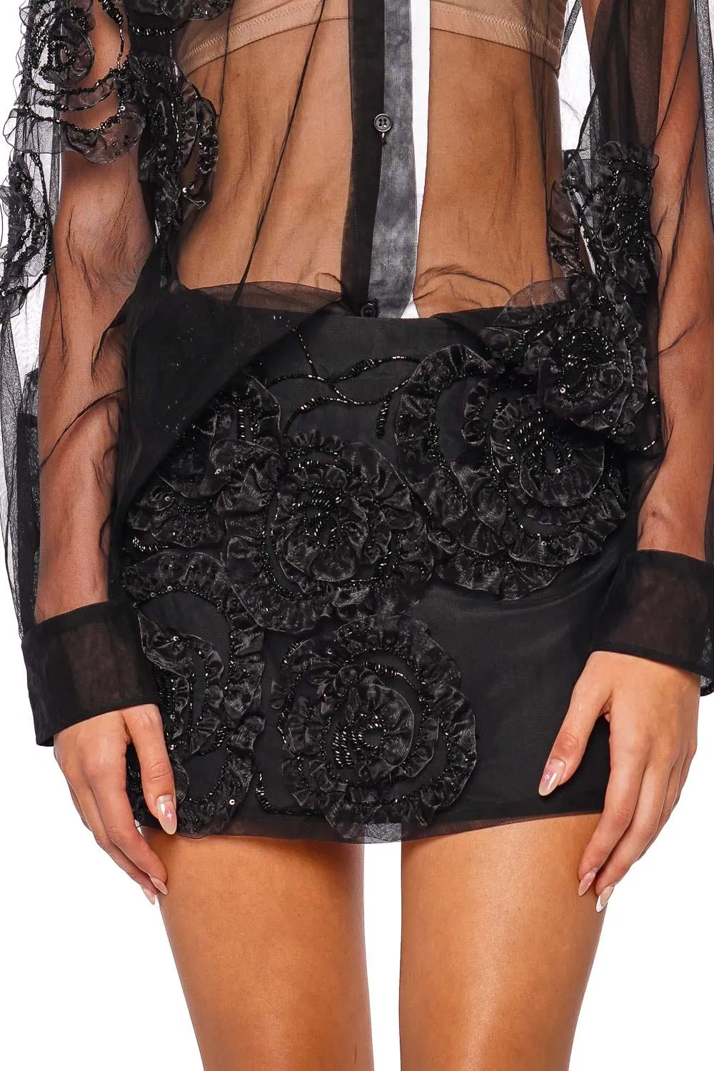 Couture Floral Embroidered Tulle Mini Skirt