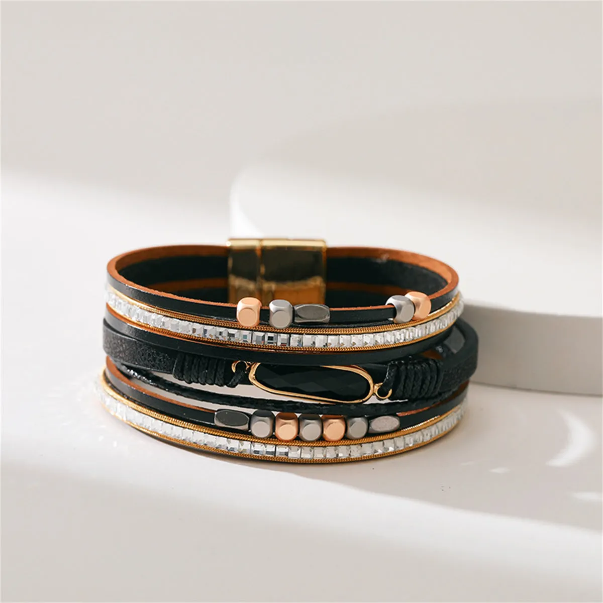 Crystal & Black Multistrand Bracelet