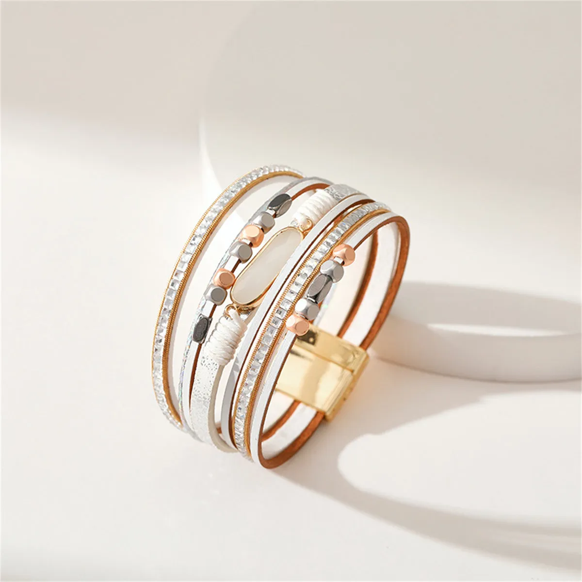 Crystal & Blush Polystyrene 18K Gold-Plated Multistrand Bracelet