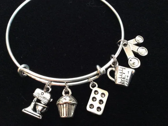 Cupcake Baker Adjustable Expandable Silver Plated Wire Bangle Chef Gift Kitchen Equipment Foodie Silver Wire Bangle