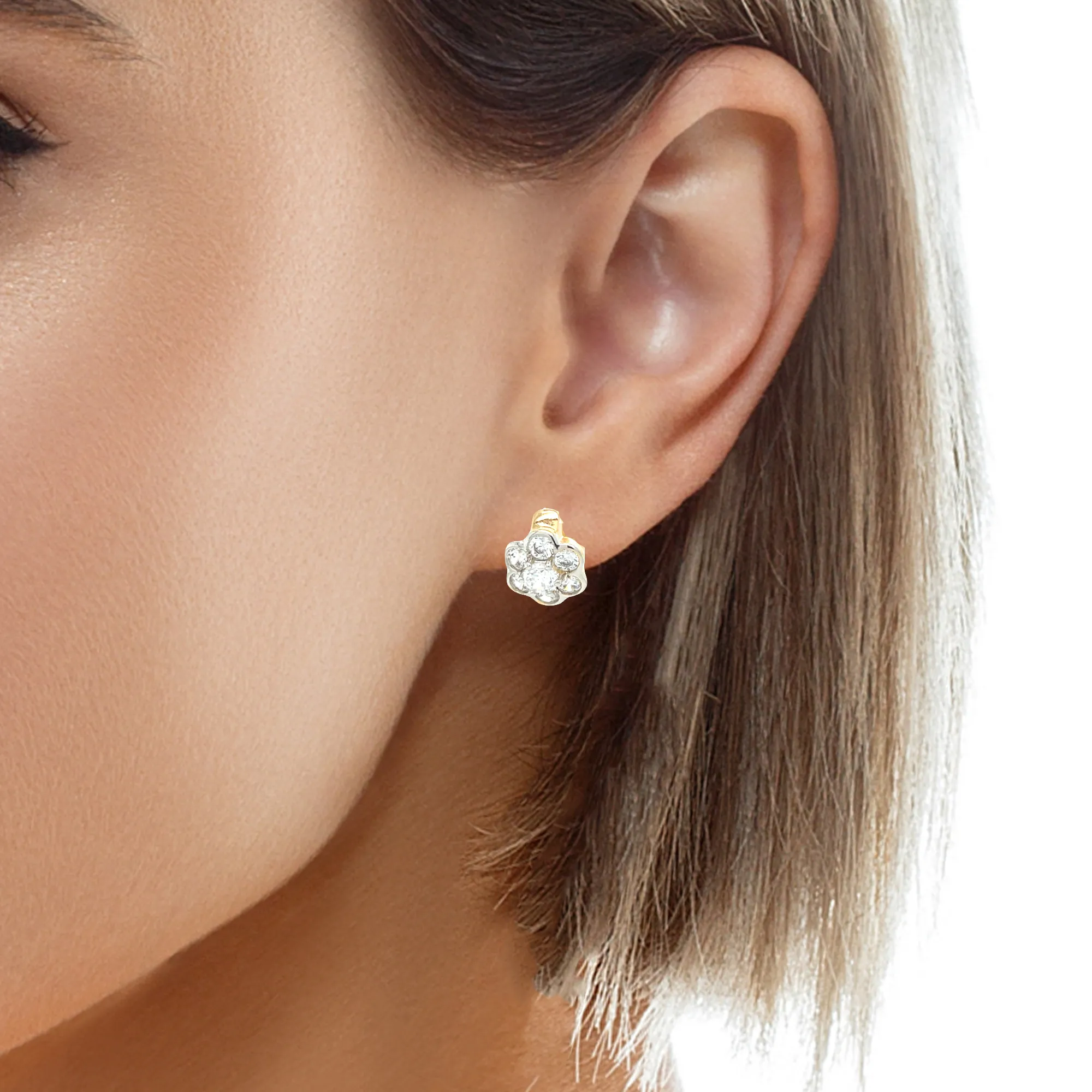 Daisy flower Zirconia stone Huggie Earrings Rose gold filled