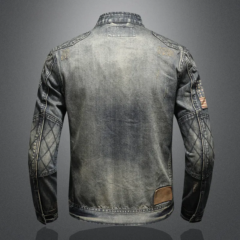 Denim Axel™ | Men's Slim Fit Denim Jacket | Stand Collar, Quilted Shoulders & Zipper Pockets