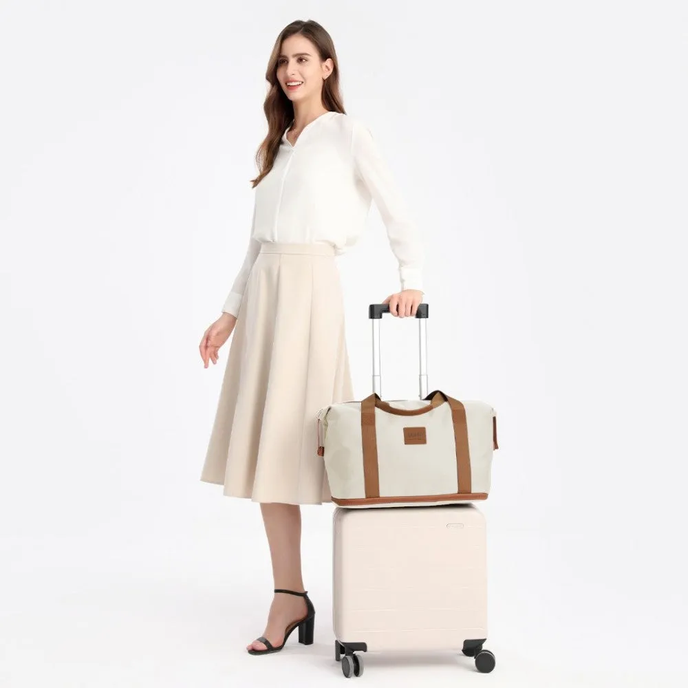 Ea2212 - Kono Two Pieces Expandable Durable Waterproof Travel Duffel Bag Set - Beige And Brown