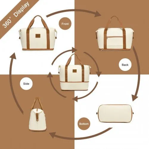 EA2212 - Kono Two Pieces Expandable Durable Waterproof Travel Duffel Bag Set - Beige And Brown
