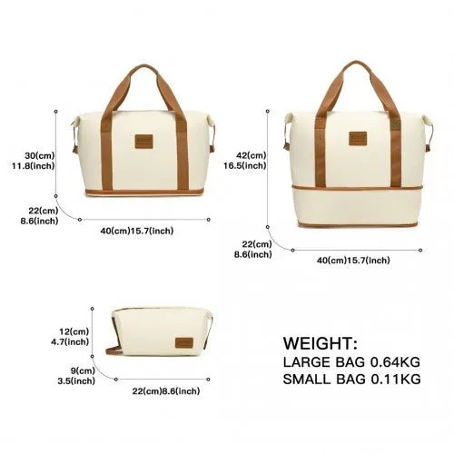 EA2212 - Kono Two Pieces Expandable Durable Waterproof Travel Duffel Bag Set - Beige And Brown