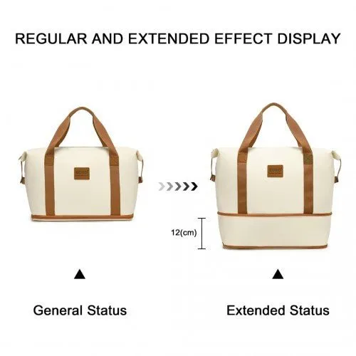 EA2212 - Kono Two Pieces Expandable Durable Waterproof Travel Duffel Bag Set - Beige And Brown