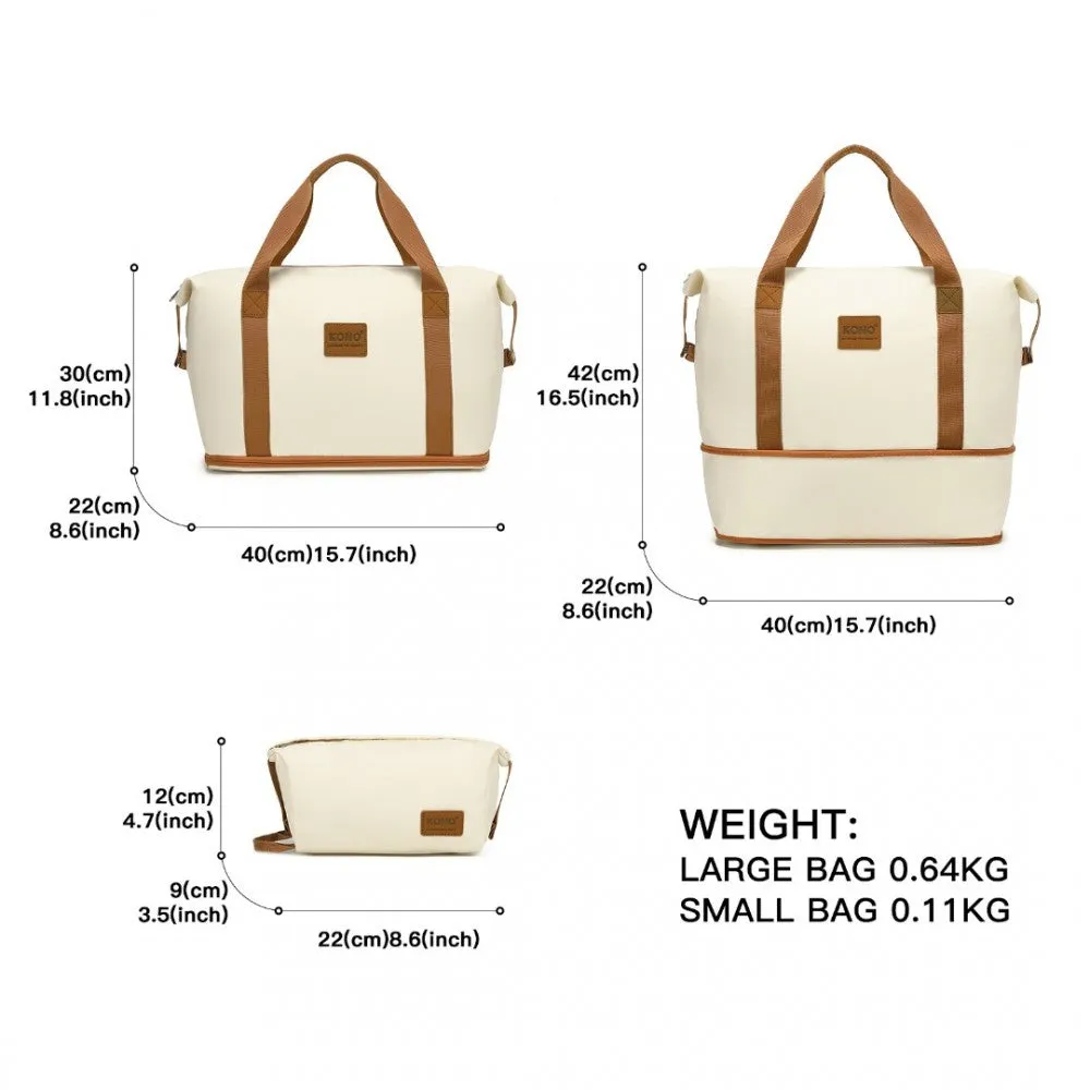 Ea2212 - Kono Two Pieces Expandable Durable Waterproof Travel Duffel Bag Set - Beige And Brown
