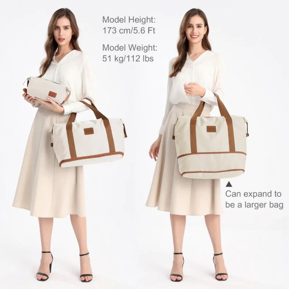 Ea2212 - Kono Two Pieces Expandable Durable Waterproof Travel Duffel Bag Set - Beige And Brown