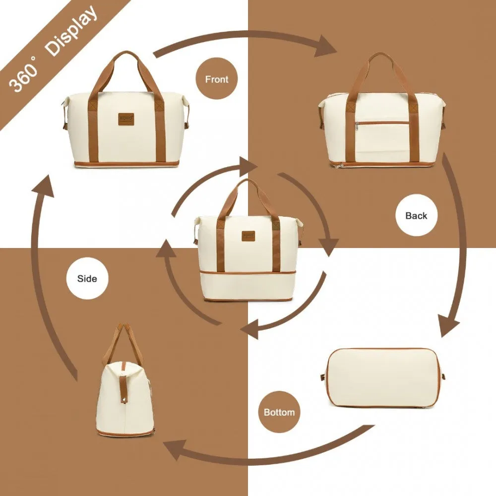 Ea2212 - Kono Two Pieces Expandable Durable Waterproof Travel Duffel Bag Set - Beige And Brown