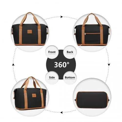 EA2212 - Kono Two Pieces Expandable Durable Waterproof Travel Duffel Bag Set - Black And Brown