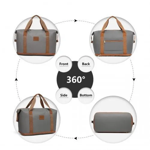 EA2212 - Kono Two Pieces Expandable Durable Waterproof Travel Duffel Bag Set - Grey And Brown