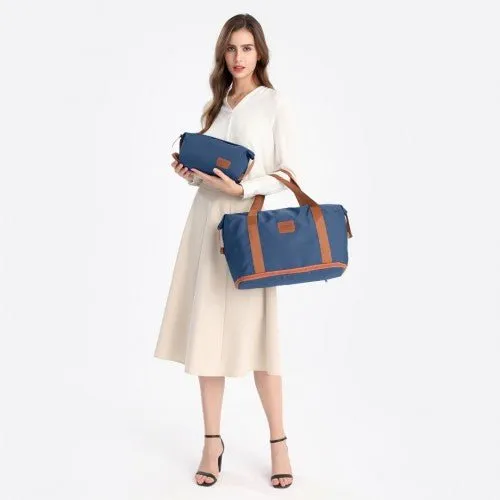 EA2212 - Kono Two Pieces Expandable Durable Waterproof Travel Duffel Bag Set - Navy And Brown