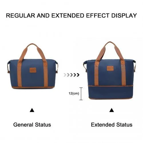 EA2212 - Kono Two Pieces Expandable Durable Waterproof Travel Duffel Bag Set - Navy And Brown