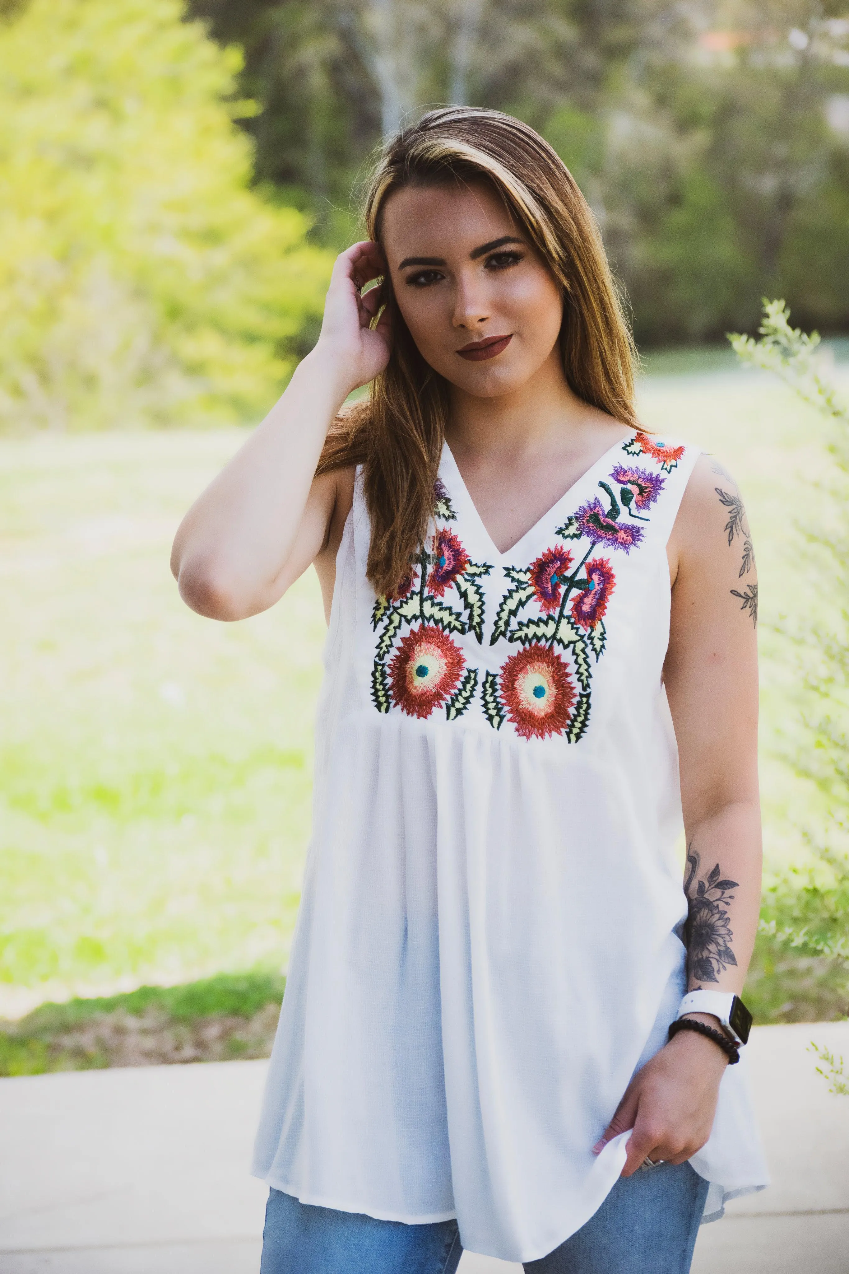Embroidered Floral Tank