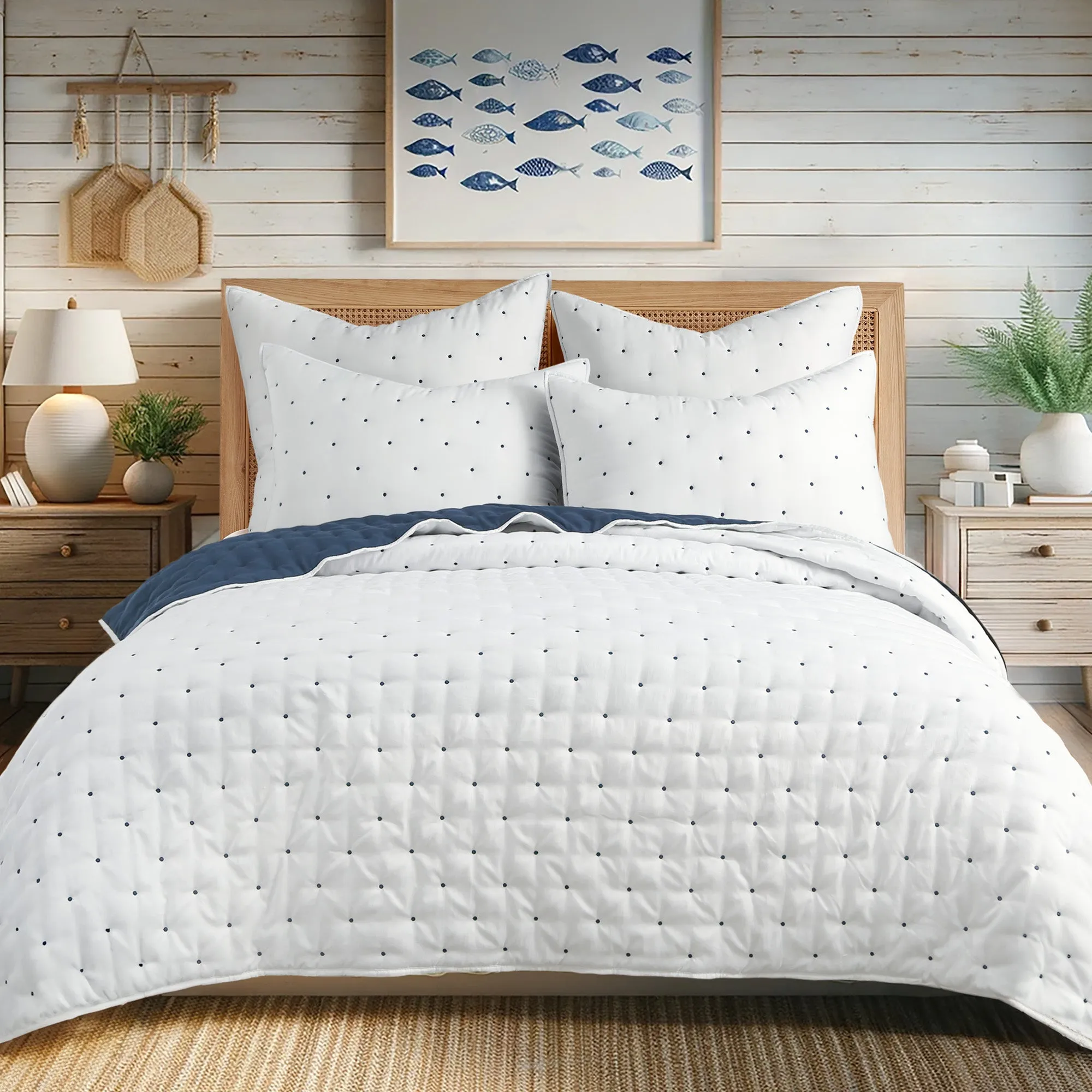 Embroidered Swiss Dot Navy Euro Sham Set of 2