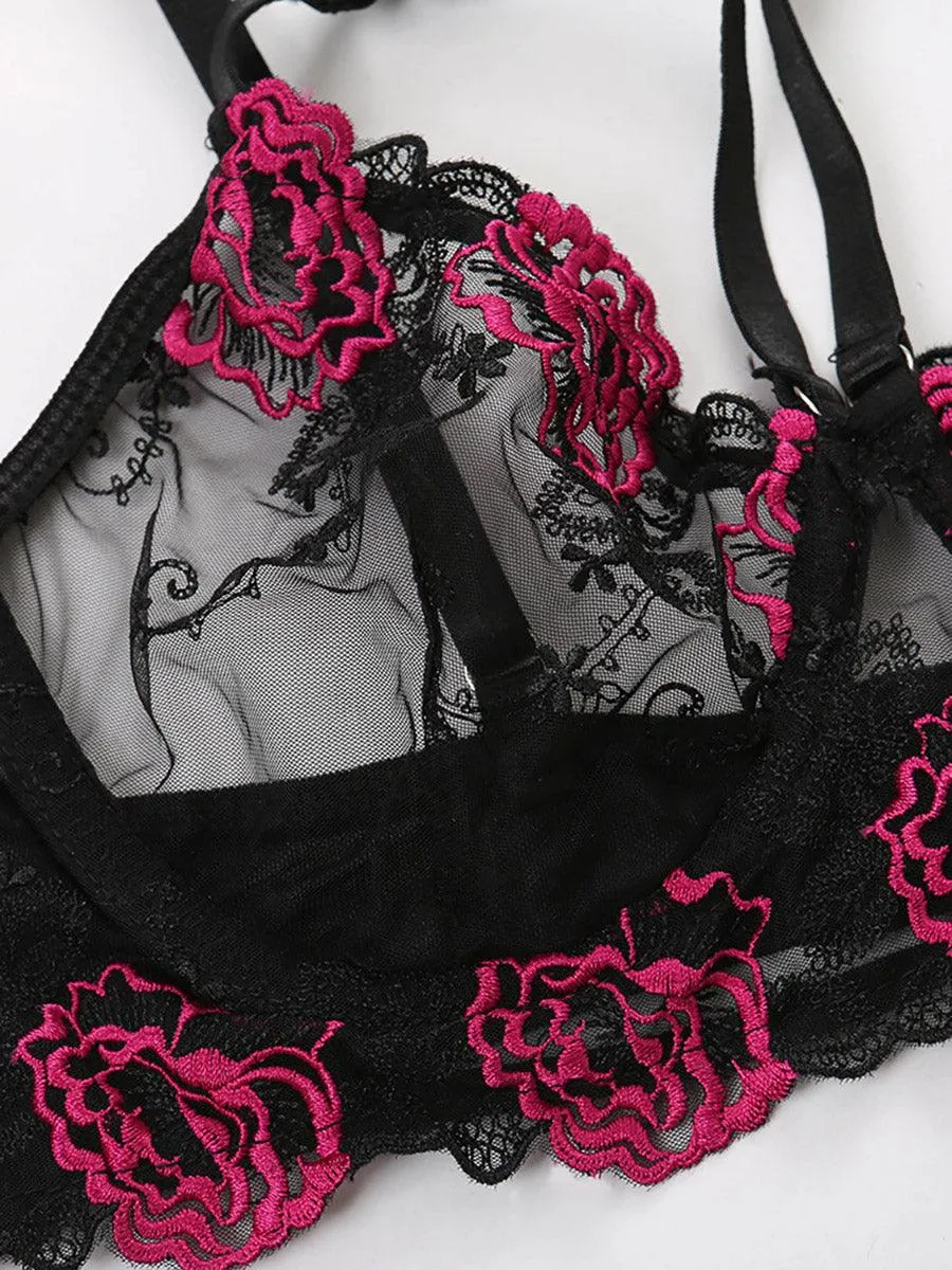 Embroidery Floral Sexy Bra Set MSL059