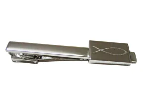 Etched Silver Toned Religious Ichthys Fish Square Tie Clip