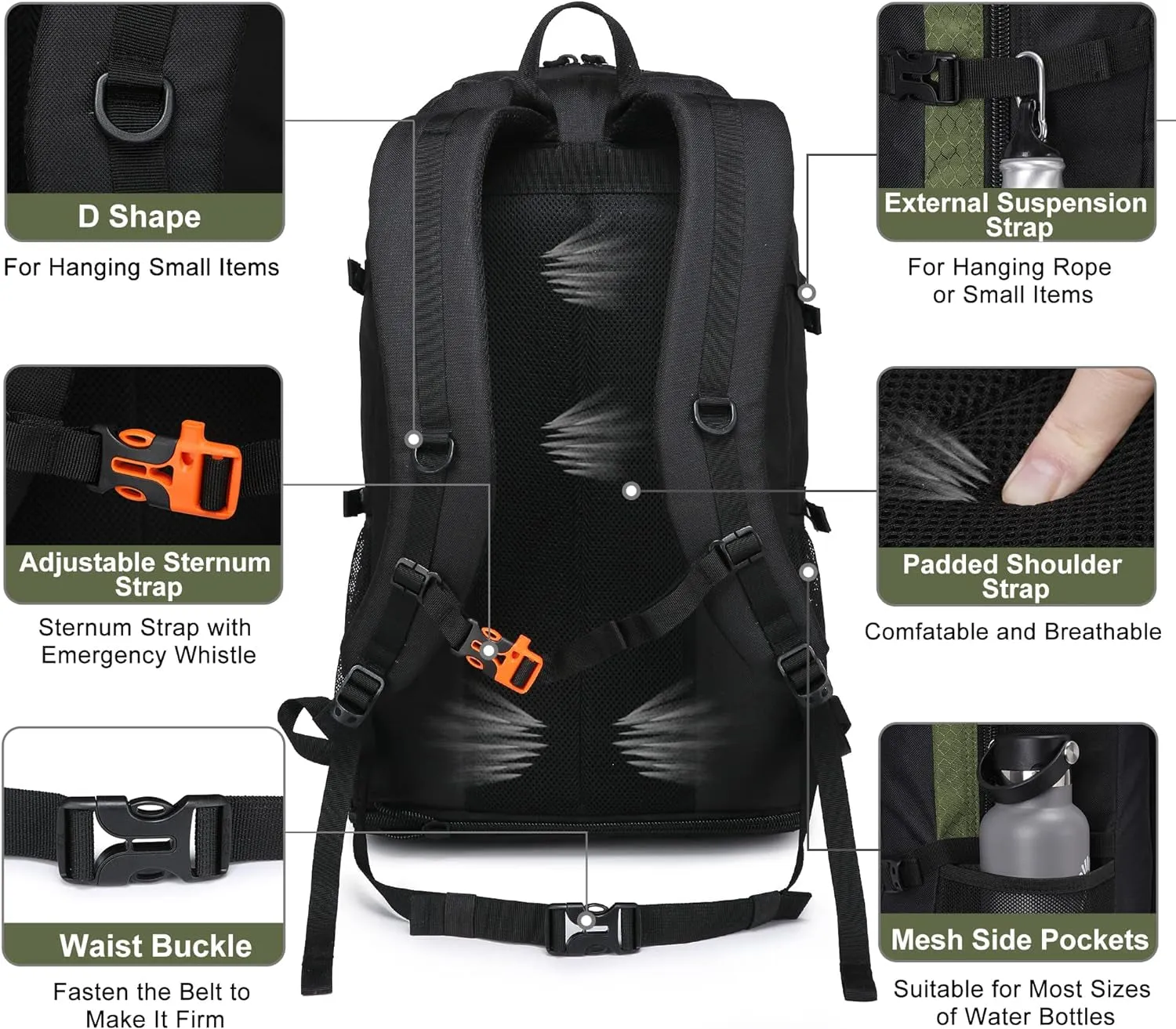 expandable 30L/40L/50L hiking backpack for travel & outdoor