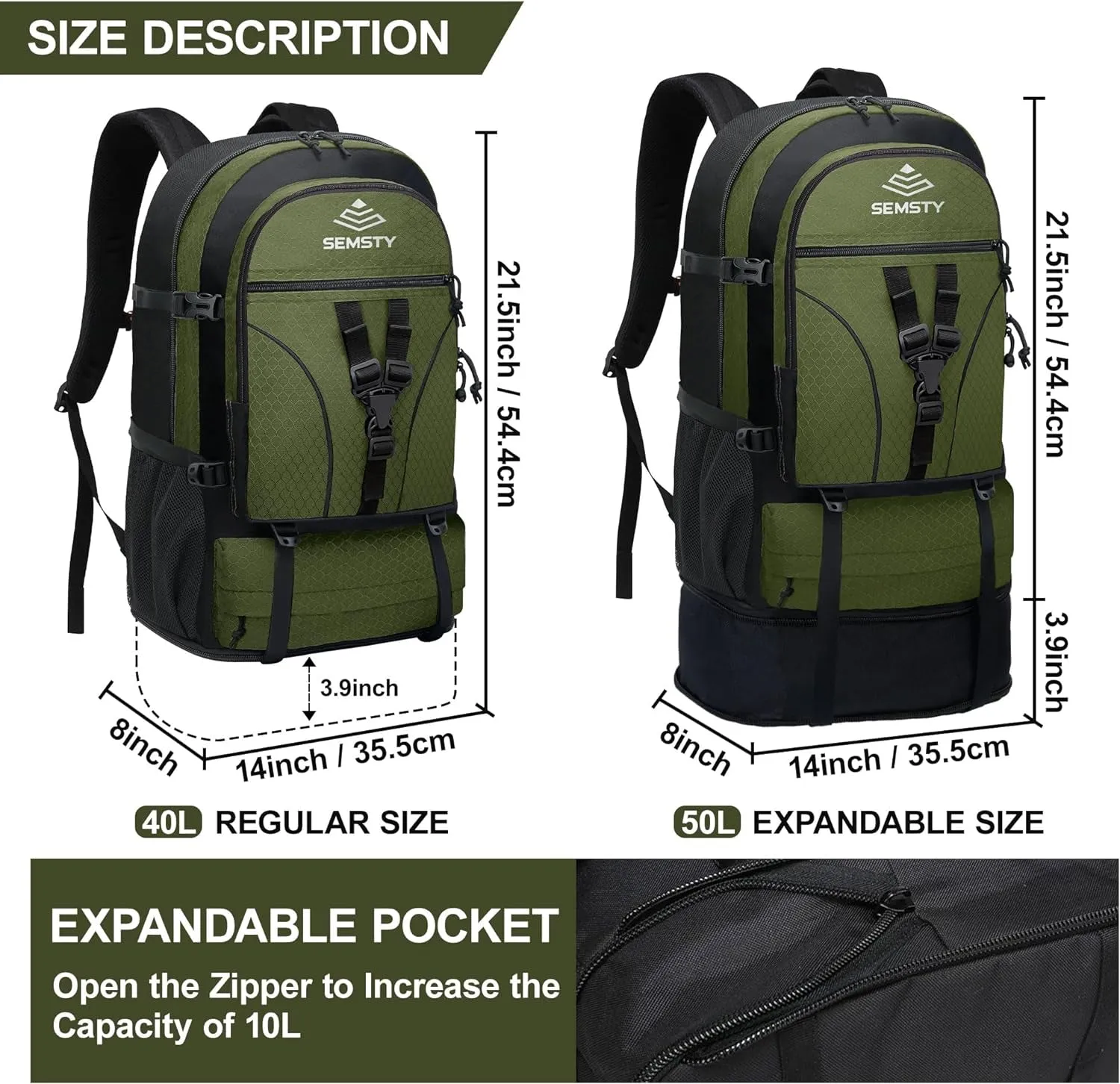 expandable 30L/40L/50L hiking backpack for travel & outdoor