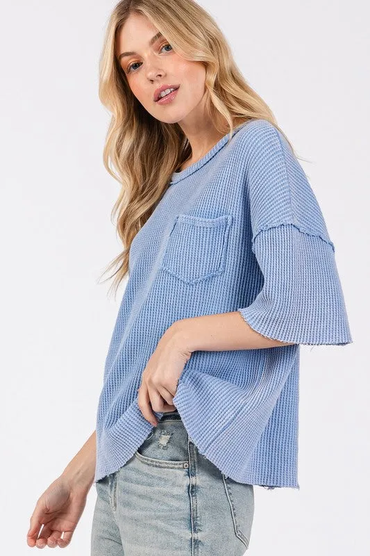 Exposed Seam Round Neck Half Sleeve T-Shirt