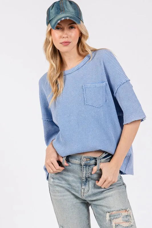 Exposed Seam Round Neck Half Sleeve T-Shirt
