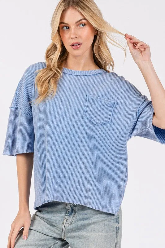 Exposed Seam Round Neck Half Sleeve T-Shirt