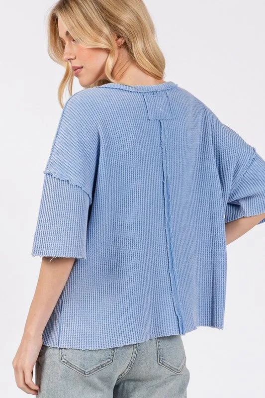 Exposed Seam Round Neck Half Sleeve T-Shirt