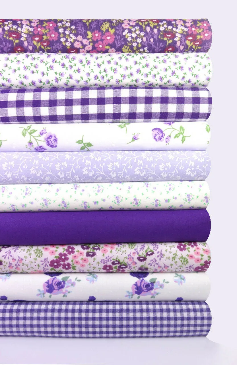 Fabric Bundles Fat Quarters Polycotton Material Vintage Florals Gingham Craft - Lilac Purple