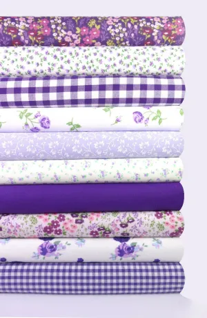 Fabric Bundles Fat Quarters Polycotton Material Vintage Florals Gingham Craft - Lilac Purple