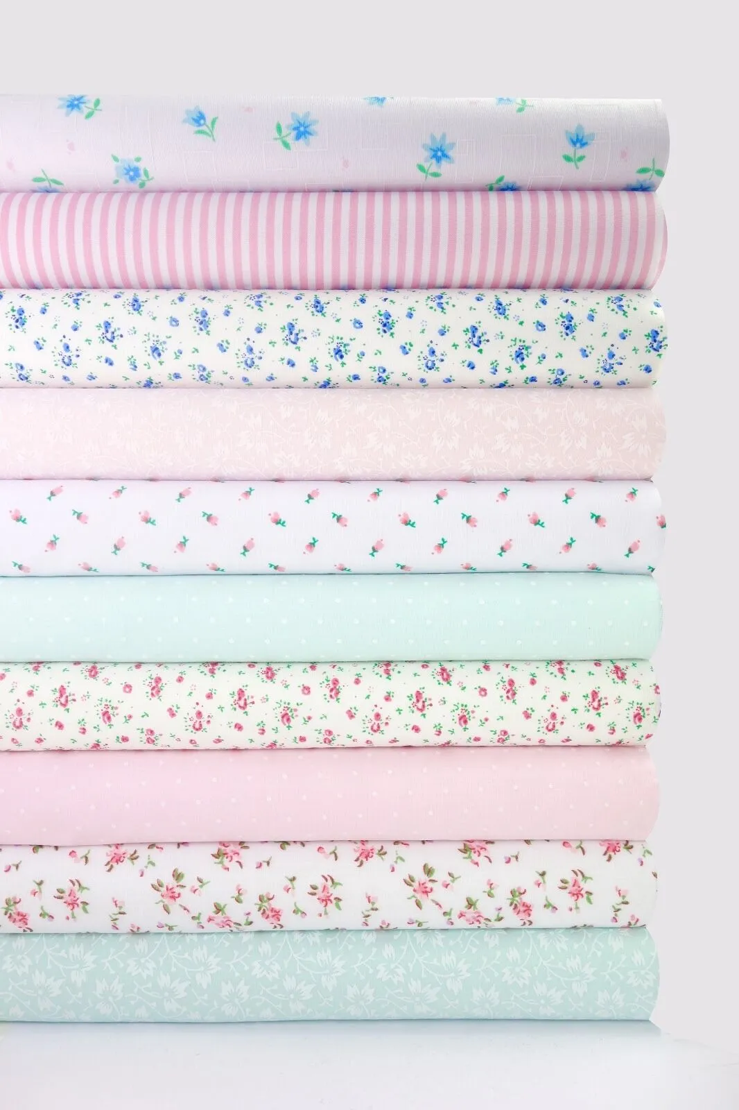 Fabric Bundles Fat Quarters Polycotton Material Vintage Florals Spots Craft - Aqua Pink