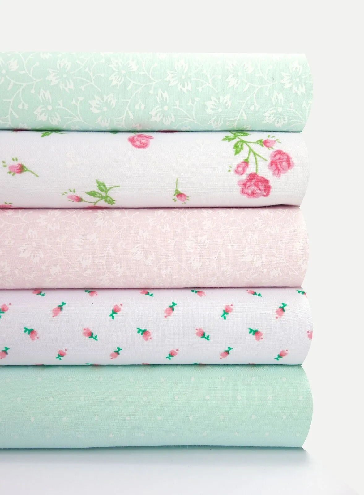 Fabric Bundles Fat Quarters Polycotton Material Vintage Florals Spots Craft - Pink Mint