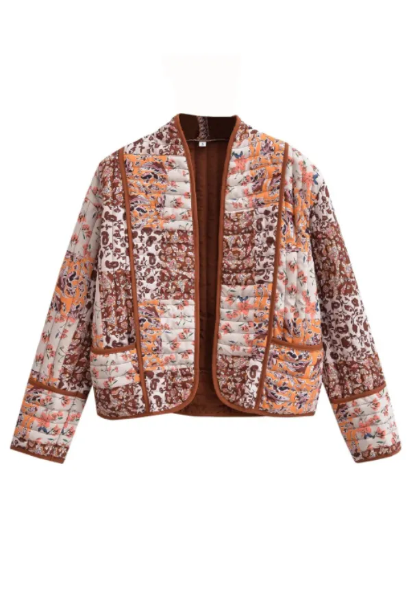 Fashion Printed Loose Casual Cardigan Short Quilted Cotton Jacket