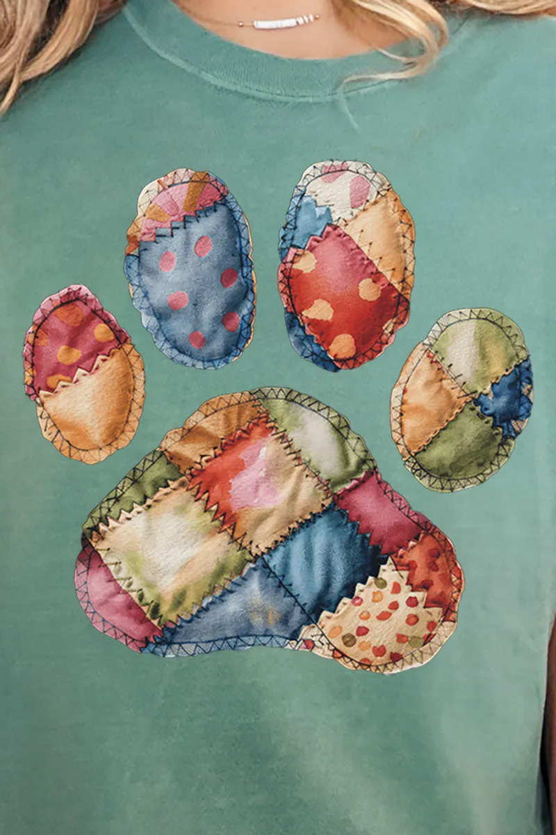 Faux Patchwork Paw Comfort Colors Adult Ring-Spun Cotton Tee