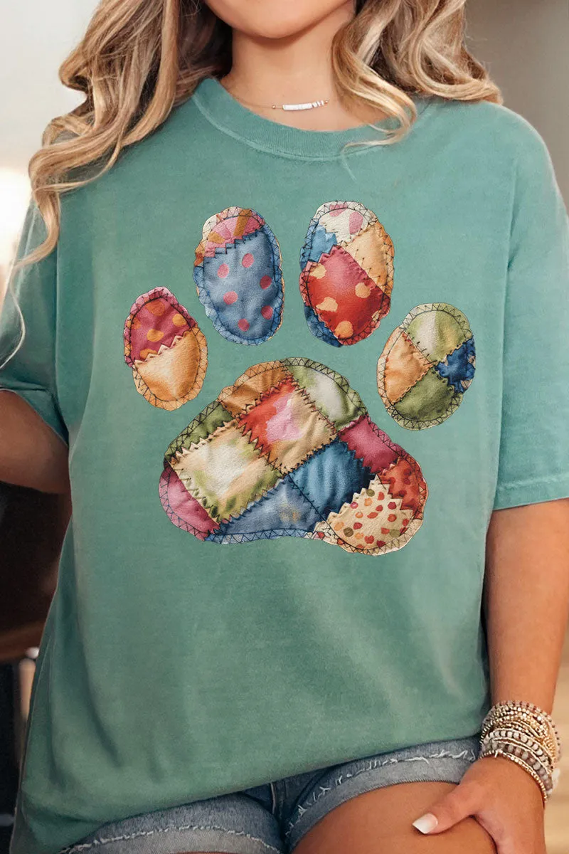 Faux Patchwork Paw Comfort Colors Adult Ring-Spun Cotton Tee