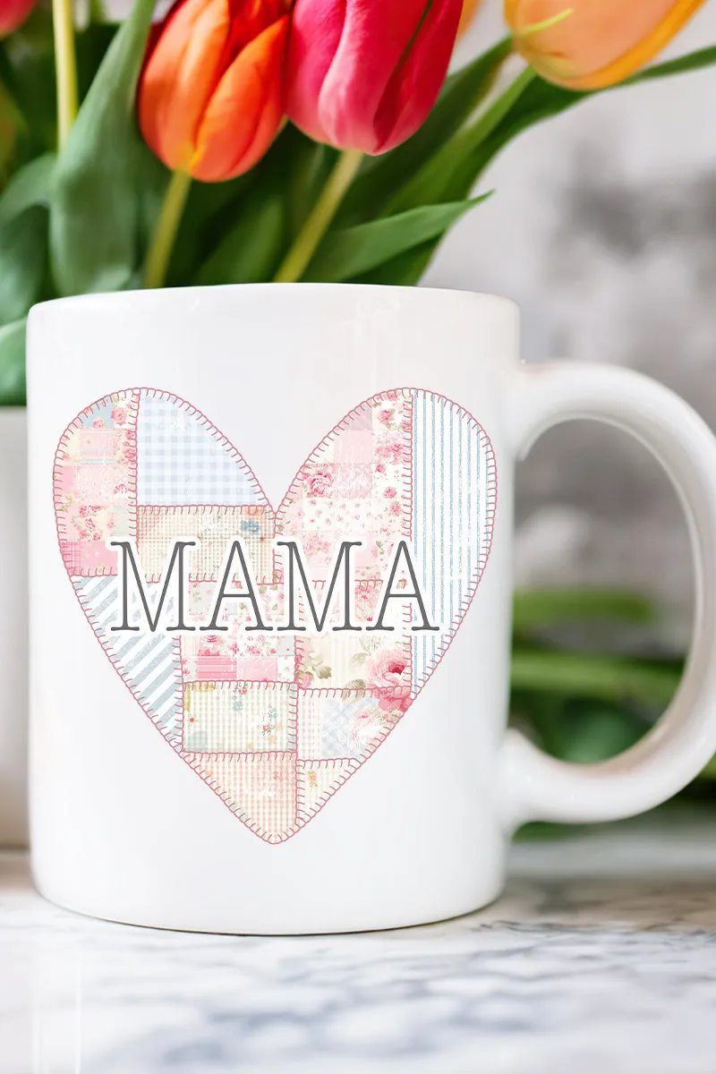 Faux Patchwork Quilt Mama Heart Ceramic Mug