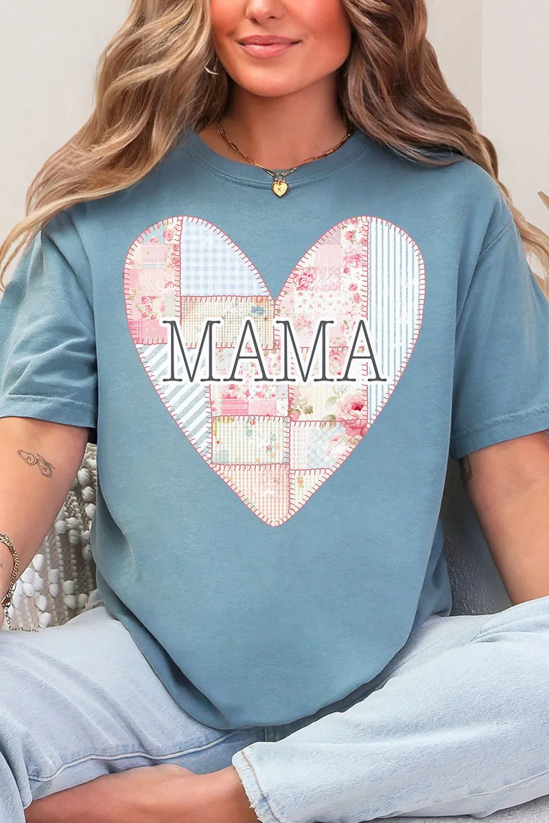 Faux Patchwork Quilt Mama Heart Comfort Colors Adult Ring-Spun Cotton Tee