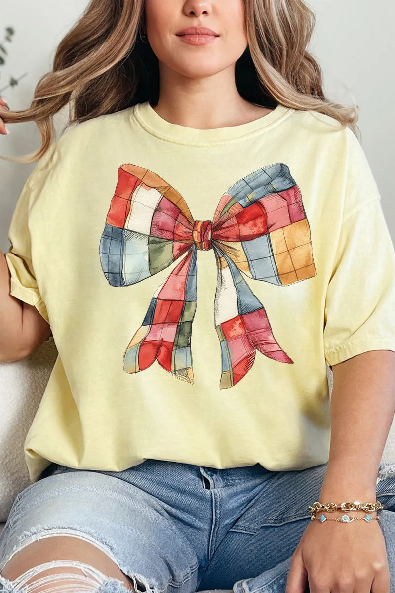 Faux Patchwork Red Bow Comfort Colors Adult Ring-Spun Cotton Tee