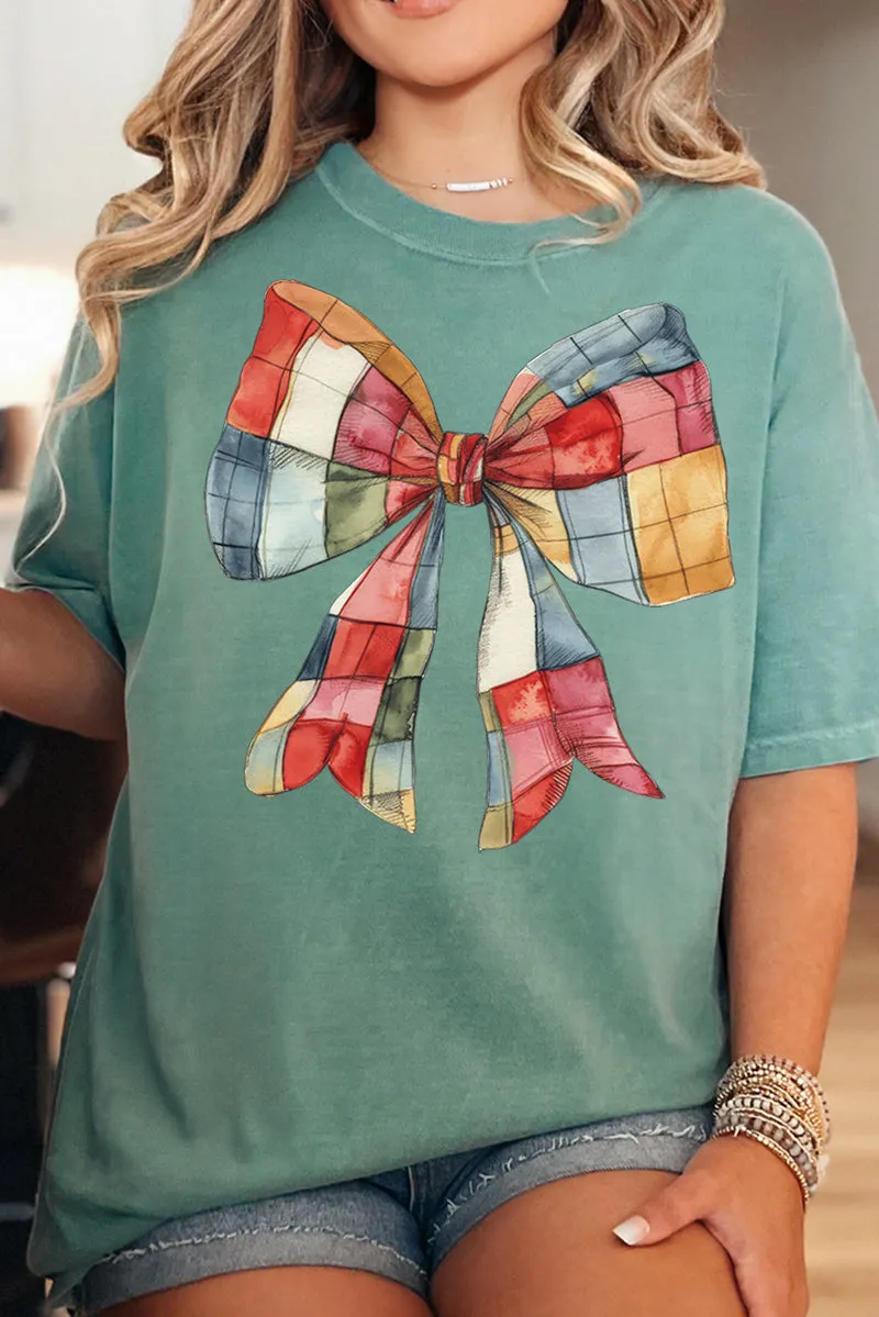 Faux Patchwork Red Bow Comfort Colors Adult Ring-Spun Cotton Tee