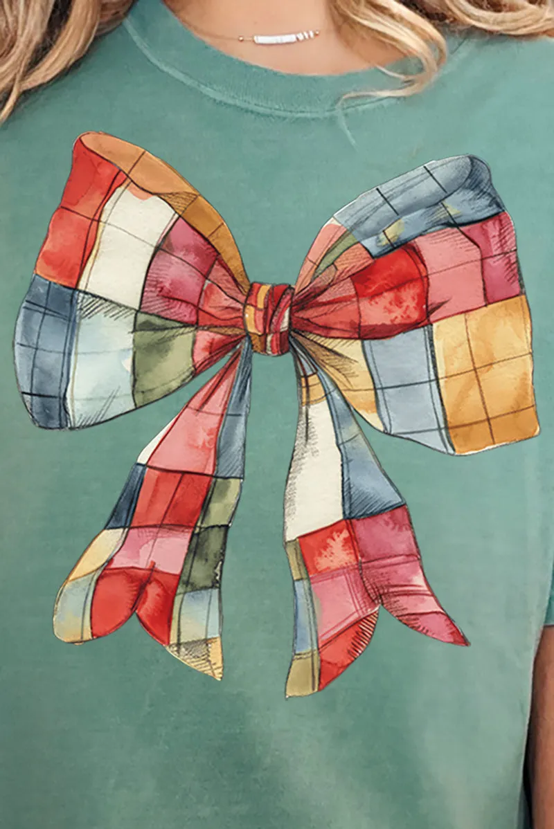 Faux Patchwork Red Bow Comfort Colors Adult Ring-Spun Cotton Tee