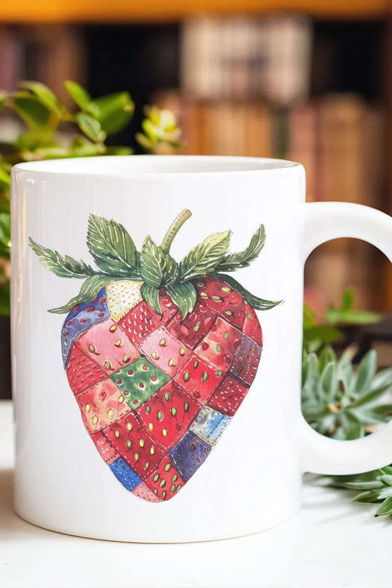 Faux Patchwork Strawberry Ceramic Mug