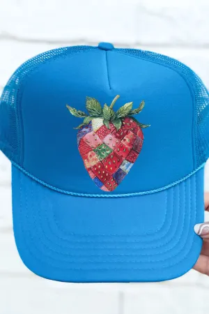 Faux Patchwork Strawberry Otto Columbia Blue Foam Front Trucker Hat
