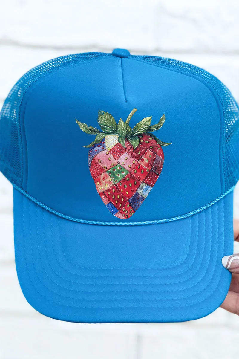 Faux Patchwork Strawberry Otto Columbia Blue Foam Front Trucker Hat