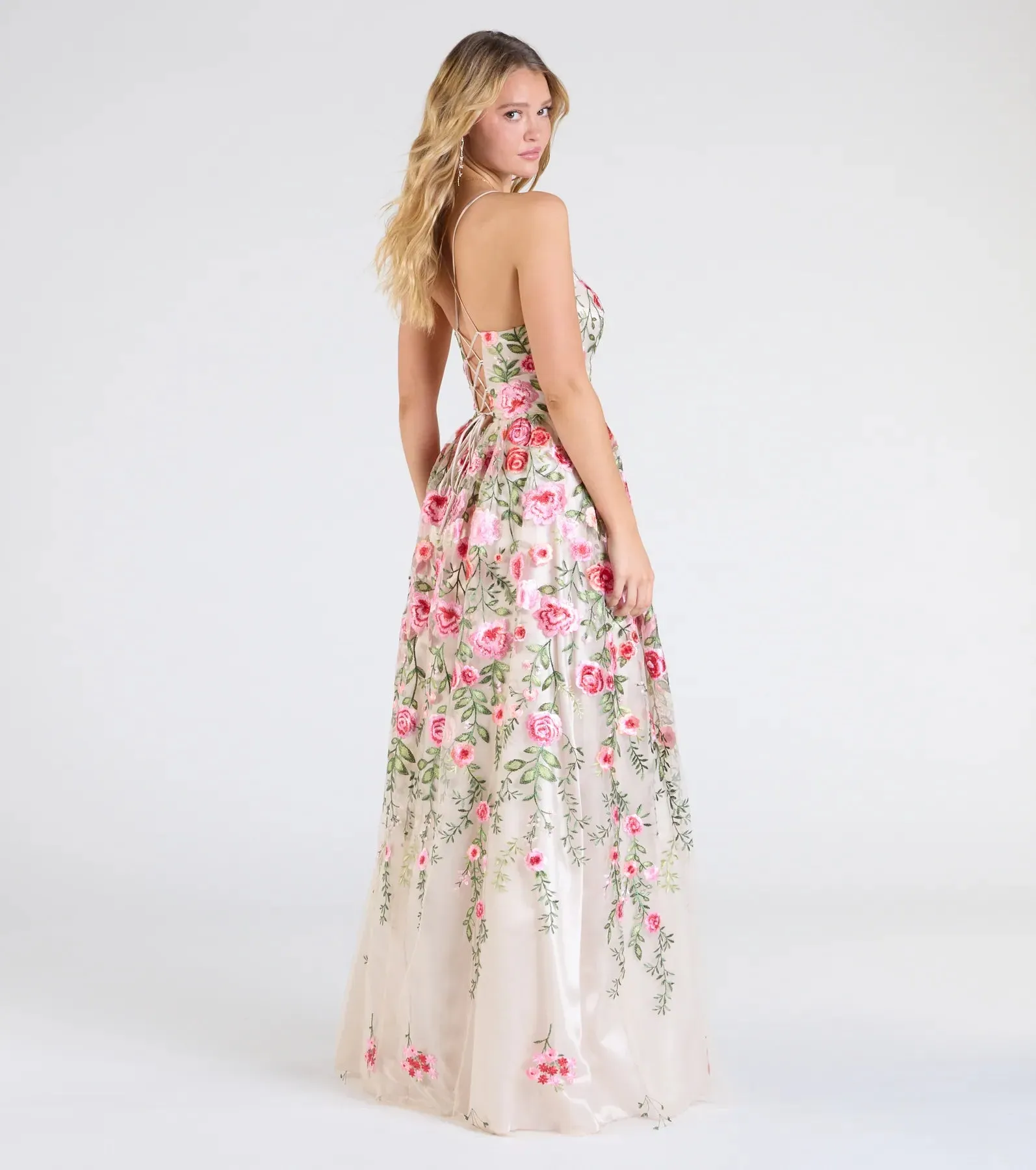 Felicity Lace-Up A-Line Floral Tulle Ball Gown