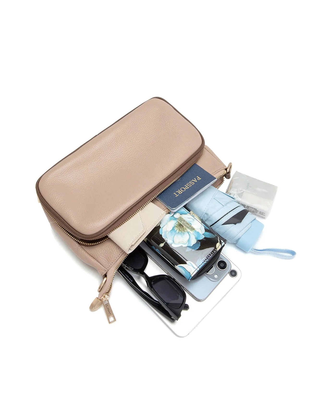 FELICITY LEATHER XBODY BAG- E1-0814A-PUTTY/CINNAMON