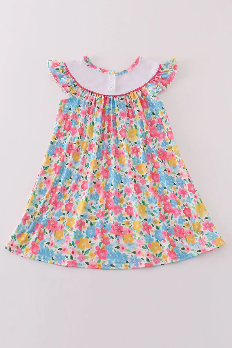 Floral Bee Embroidery Girl Dress