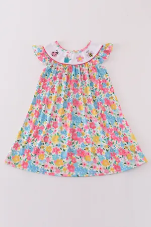 Floral Bee Embroidery Girl Dress